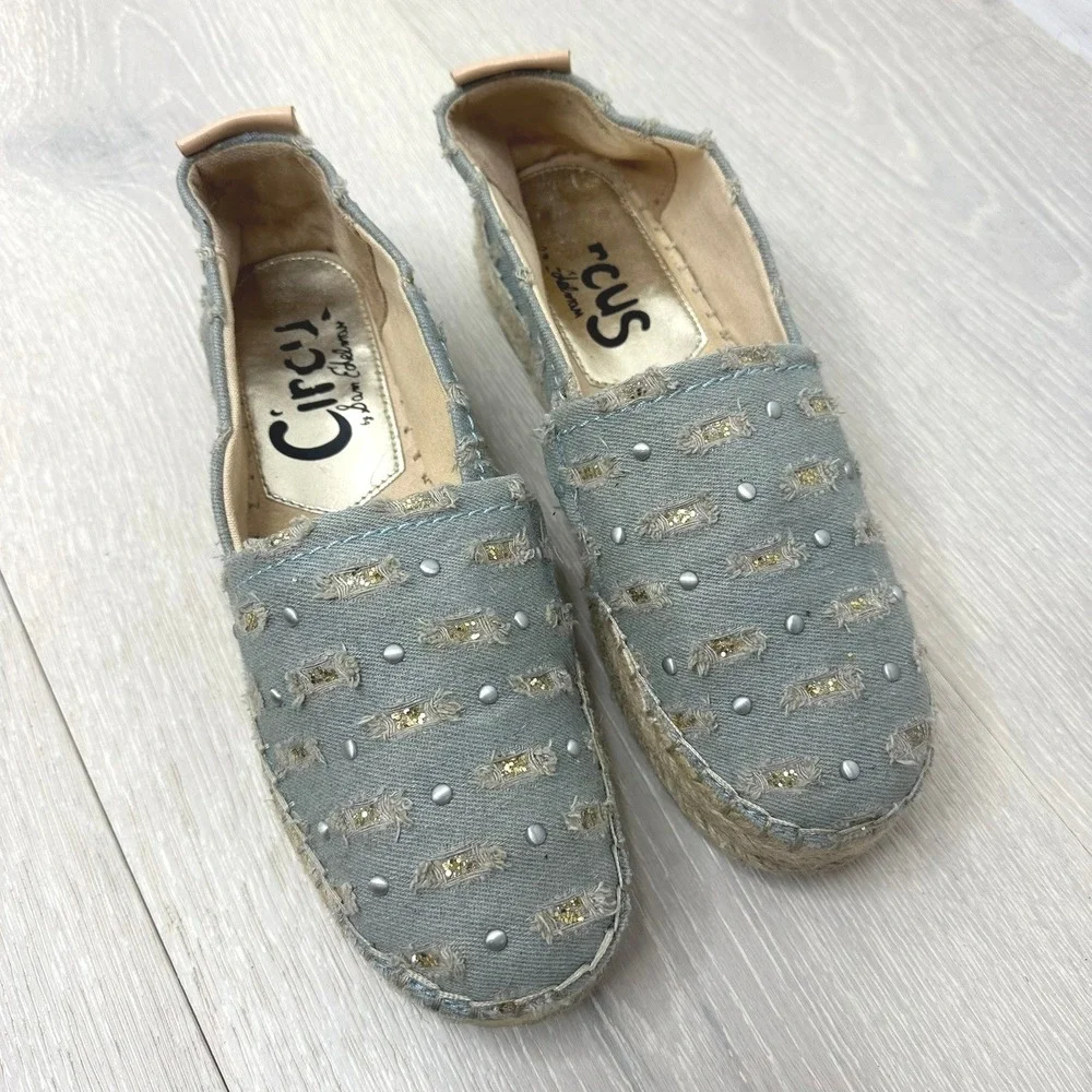 Circus by Sam Edelman Espadrille Flats Womens 8.5 Blue Denim Studded Distressed
